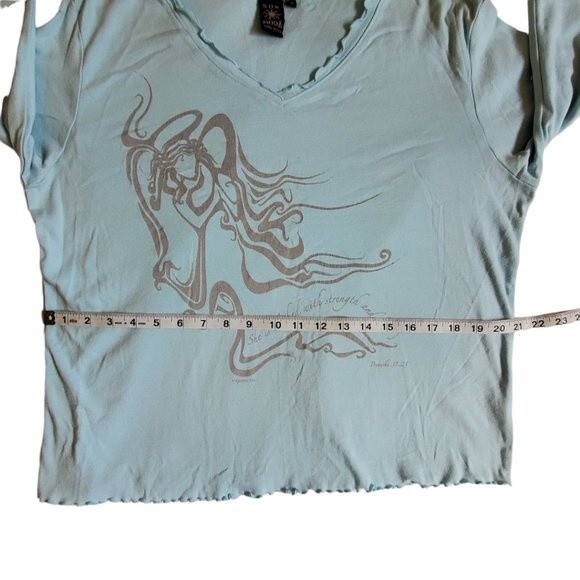 Sun Moda light blue v-neck 3/4 sleeve top sz L - Picture 14 of 16